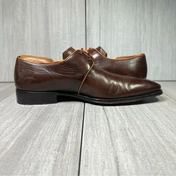 Mezlan Burgundy Orange Leather Lace Up Luxury Oxford Derby Dress Shoe Men Size 8 - Picture 4 of 11